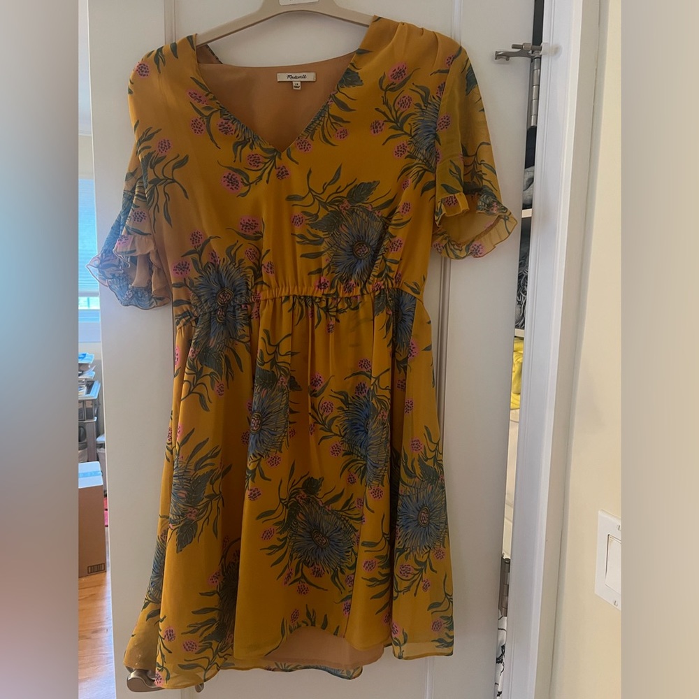 Madewell Women's Sweetgrass Ruffle-Sleeve V-Neck Dress in Painted Blooms Size 4